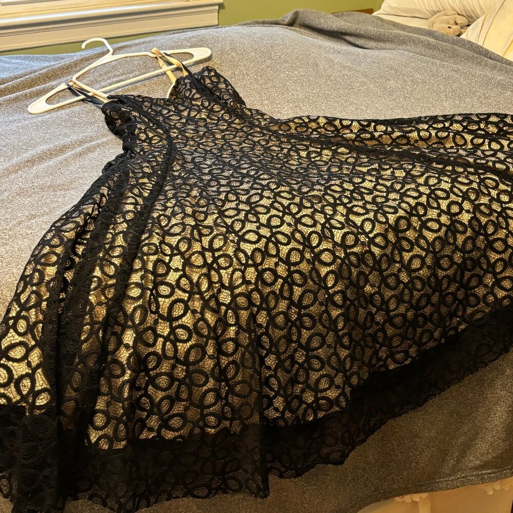 Unique Vintage Cream & Black Lace Cocktail Dress